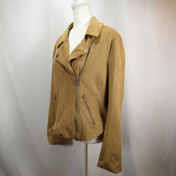 torrid Jackets & Blazers - Torrid Tan Stretchy Cropped Zip Up Moto Jacket 2X